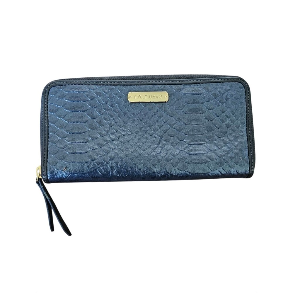 Cole Haan Navy Textured Leather Zip-Around Wallet